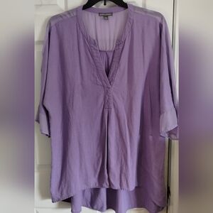 Jessica London Plus Size Purple Linen Blend Sheer Tunic
